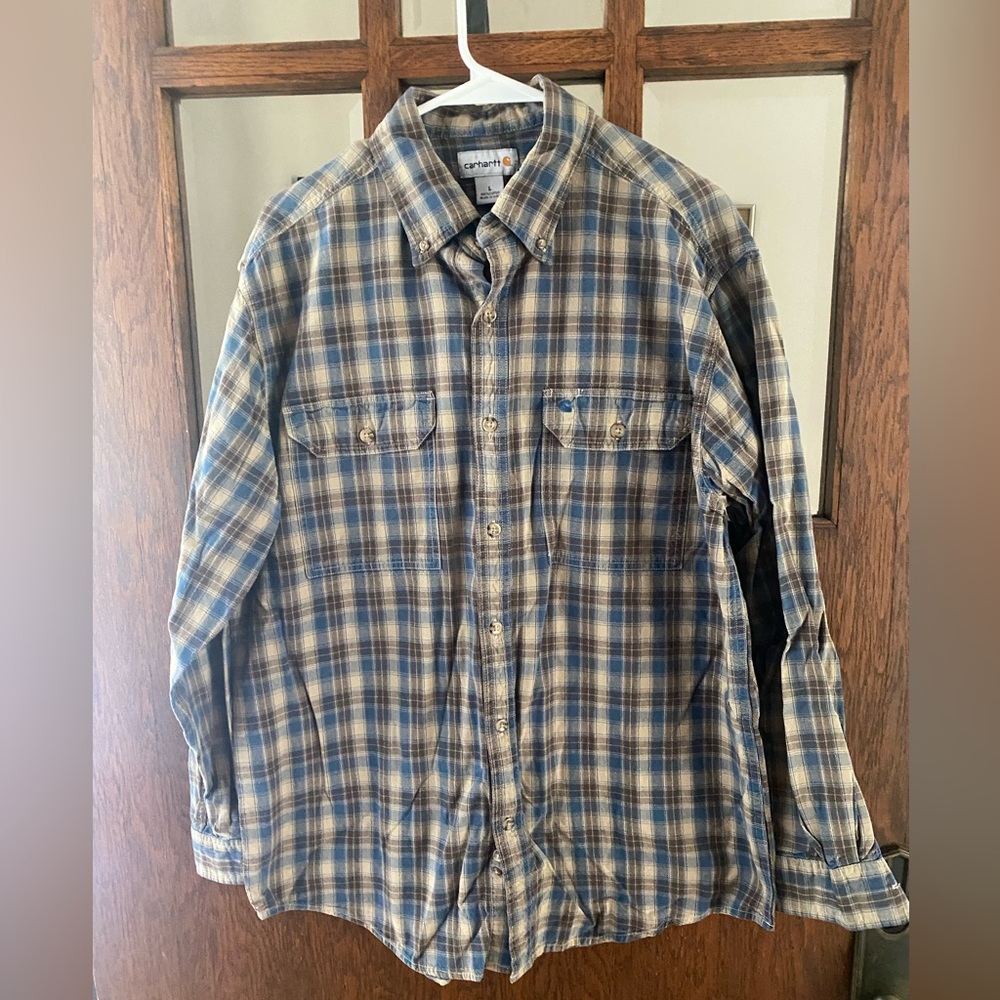 Carhartt Men's Tan and Blue Plaid Shirt